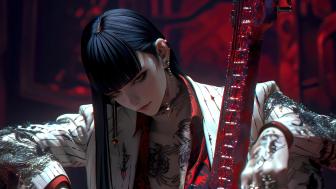 Tattooed Anime Girl in Dark Elegance wallpaper