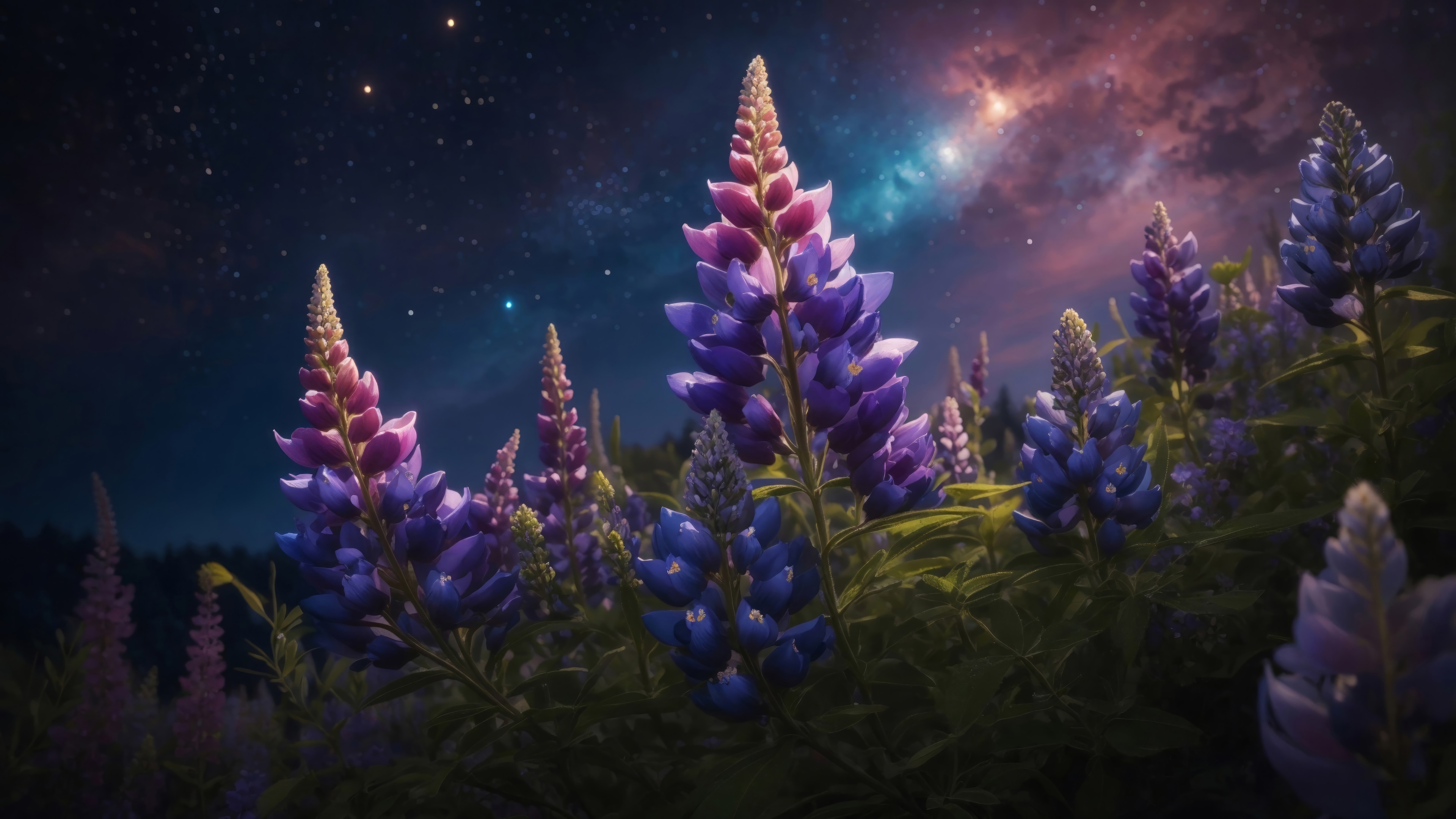 Lupins Under the Cosmic Veil - backiee