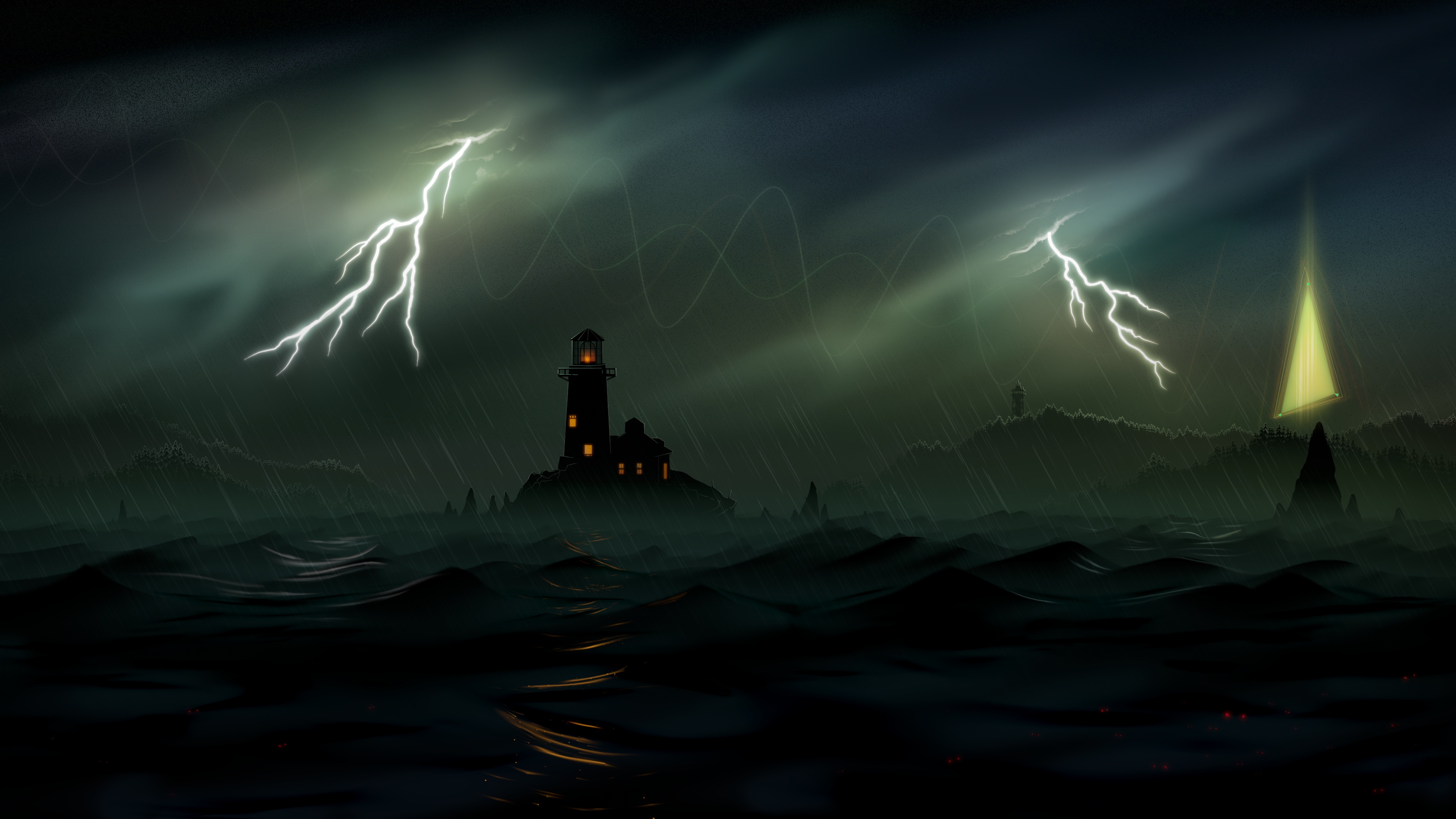Stormbound Lighthouse in a Dark Fantasy Sea - backiee