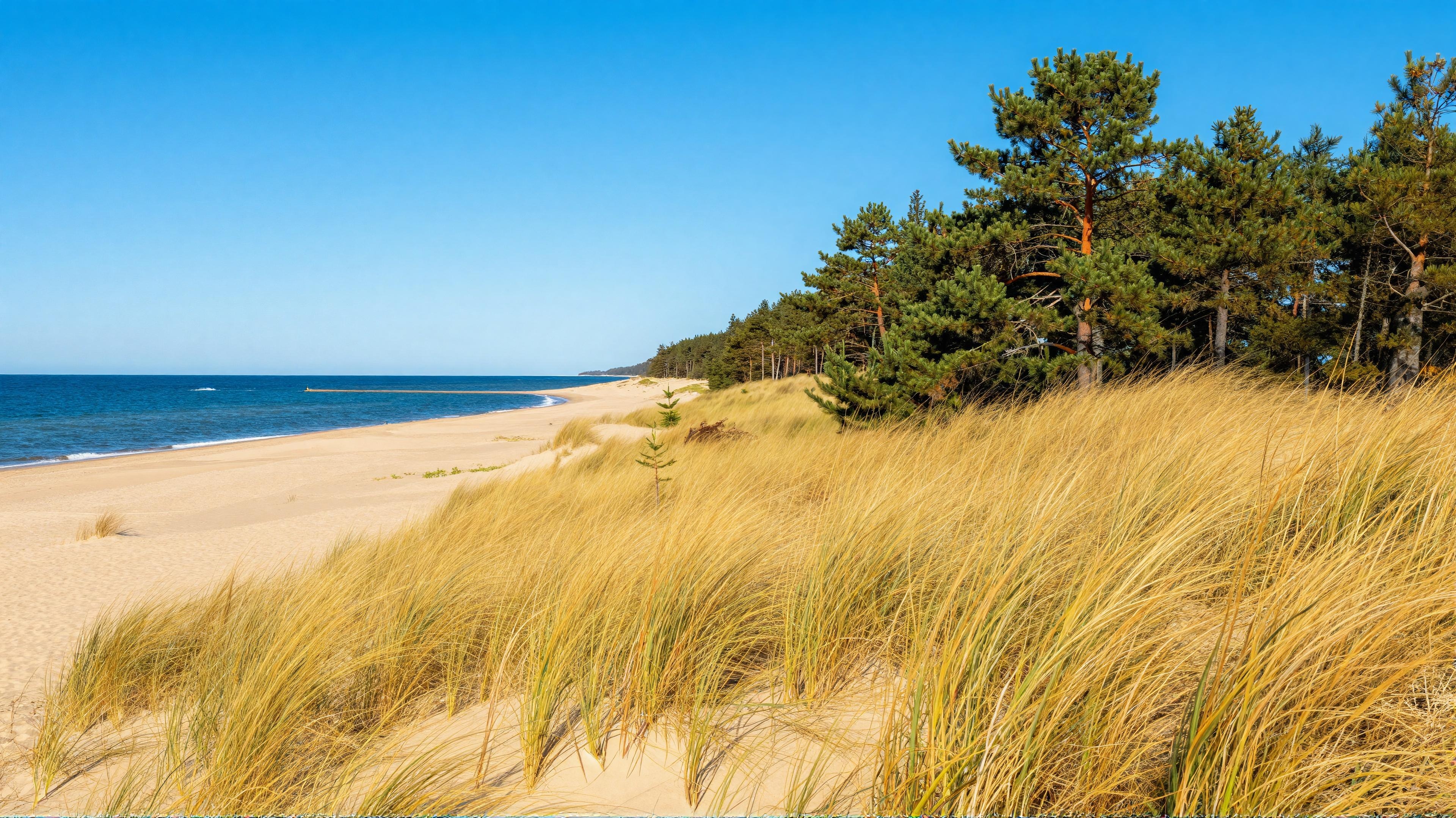 Serene Coastal Landscape with Golden Sands and Blue Waters - backiee