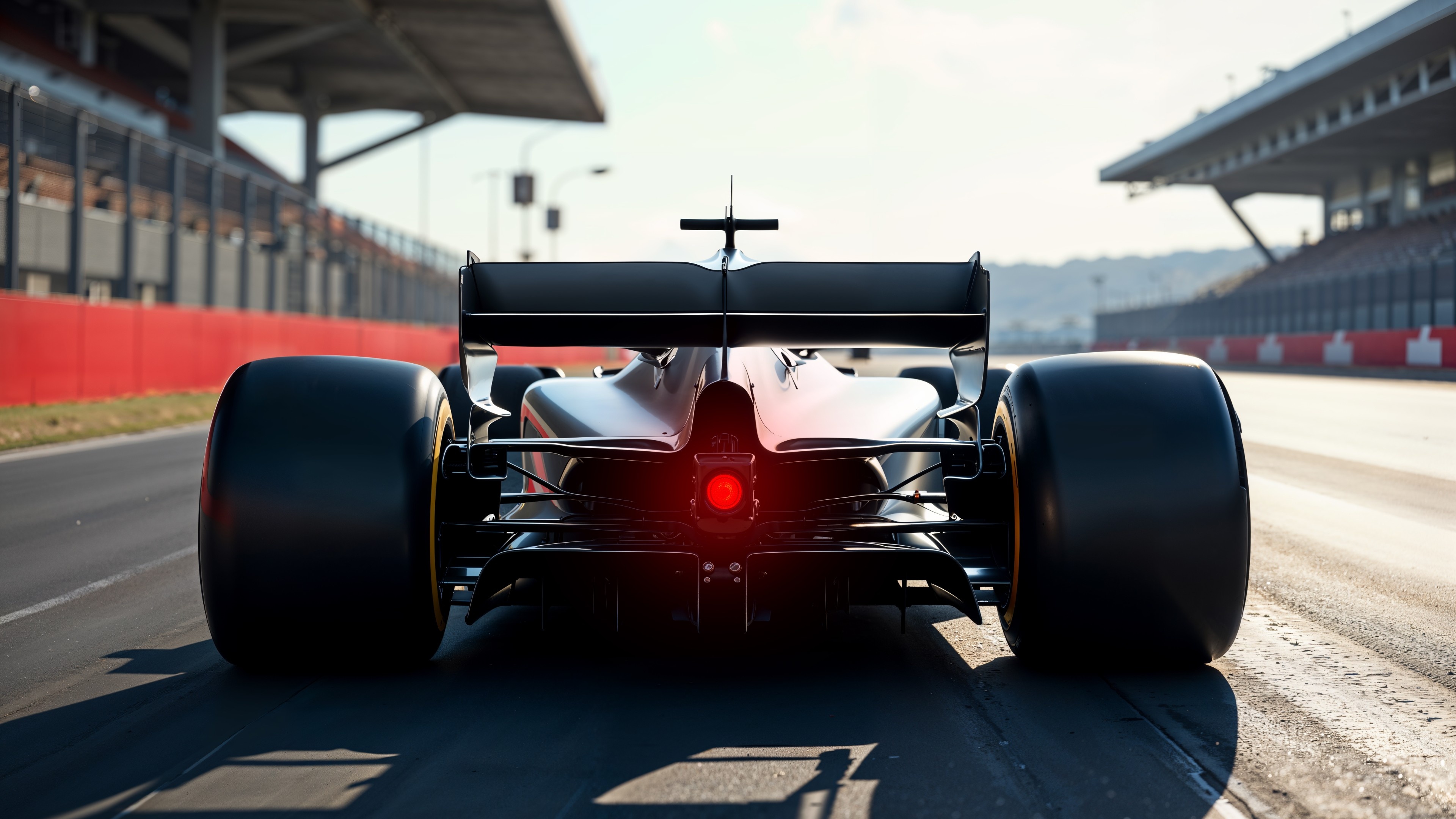 Rear View Formula One Car Launching Down the Pit Straight - backiee