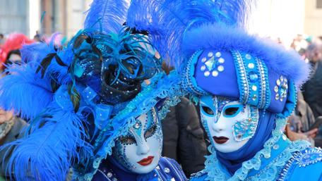 Vibrant Blue Carnival Masks Celebrating Life's Joys wallpaper