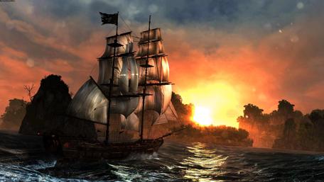 Masted sailing ship fantasy art wallpaper