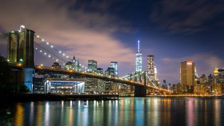 Brooklyn Bridge Night Reflection Viewpoint wallpaper