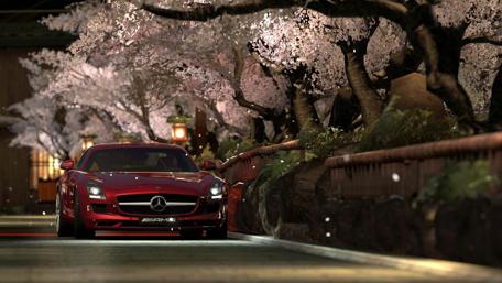Mercedes SLS AMG Under Cherry Blossoms wallpaper
