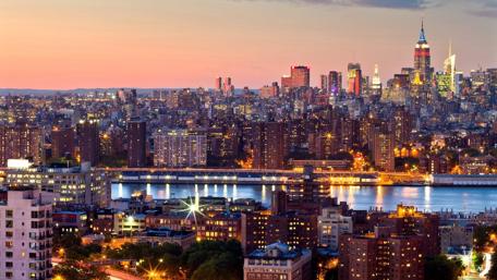 Sunset Over Manhattan Skyline wallpaper