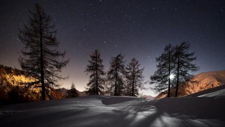 Frozen Serenity Under Starry Night Sky wallpaper