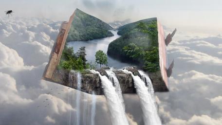 Whimsical Cascade of Knowledge wallpaper