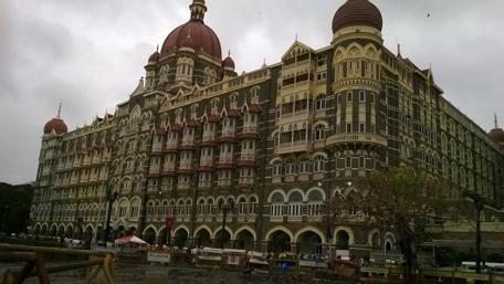 Majestic Cityscape of Historic Hotel Building wallpaper