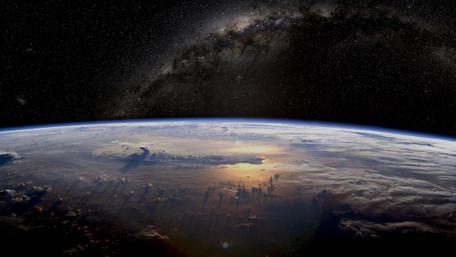 Earth's Horizon Against the Milky Way Tapestry wallpaper