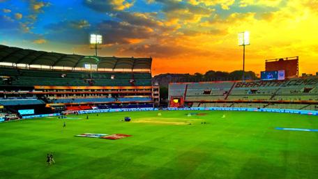 Stunning Sunset Over Cricket Stadium in 4K Quality wallpaper