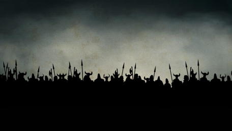 Viking Warriors Silhouette Against Stormy Sky wallpaper