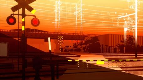 Golden Dusk Railway Scene wallpaper