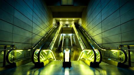 Futuristic Escalator View in a Modern Space wallpaper