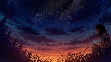 Anime girl watching star fall wallpaper