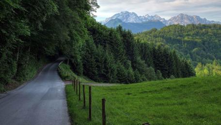 Serene Mountain Roadway Surrounded by Lush Greenery wallpaper