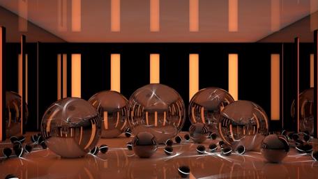 Elegant 3D Abstract with Shimmering Spheres and Warm Tones wallpaper