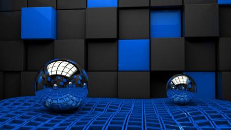 Geometric Reflections in Blue and Black wallpaper