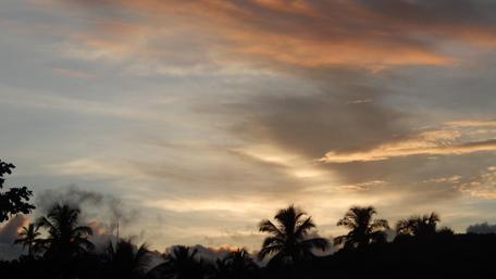 Serene Sunset Over a Tropical Landscape wallpaper