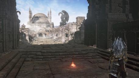 Epic Knight Before Ancient Temple Ruins wallpaper