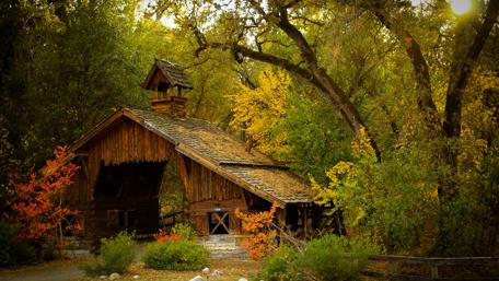 Rustic Cabin in Autumn Woods wallpaper