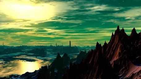Mystical Landscape Under a Dreamy Sky wallpaper