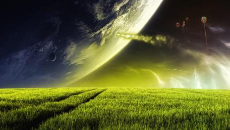 Galactic Horizons Over Serene Fields wallpaper