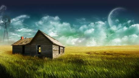 Serene Cottage Under a Celestial Sky wallpaper