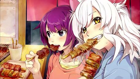 Anime Friends Enjoying a Feast wallpaper