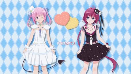 Anime Duo Delight in Stylish Dresses wallpaper