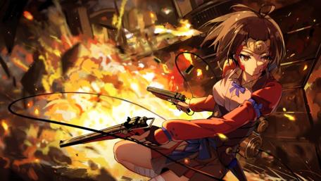 Fierce Kabaneri Warrior Amidst Battle Blaze wallpaper