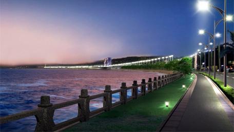 Serene Coastal Cityscape at Dusk wallpaper
