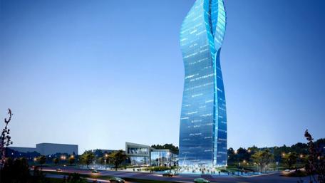 Modern Tower Amidst Cityscape at Dusk wallpaper