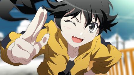 Energetic Anime Girl with Peace Sign wallpaper