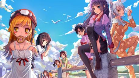 Monogatari Series Ensemble Under Blue Skies wallpaper