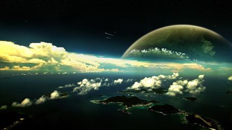 Celestial Wonders Over a Cosmic Ocean wallpaper