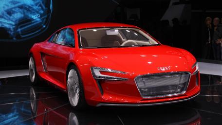 Sleek Red Audi in Spotlight wallpaper