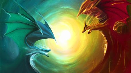Majestic Dragon Duel in Cosmic Vortex wallpaper