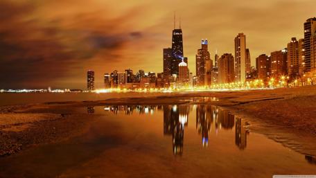 City Lights Reflecting at Dusk wallpaper