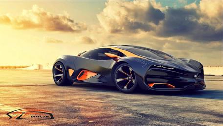 Futuristic Sports Car in Sunset Glory wallpaper