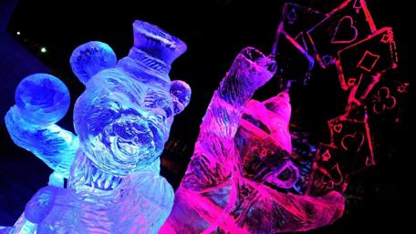 Frozen Whimsy in Colorful Ice Sculptures wallpaper