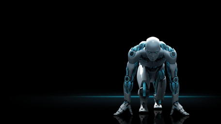 Futuristic Robot Ready to Sprint wallpaper