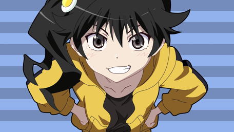 Energetic Anime Character with Striped Background wallpaper