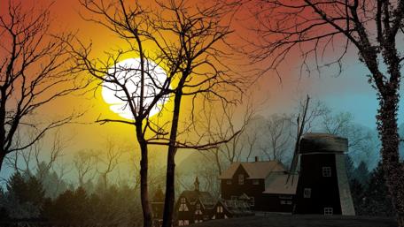 Serene Sunset Over a Quiet Homestead wallpaper