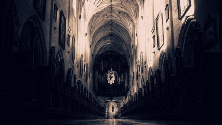 Mystical City Hallway at Dusk wallpaper