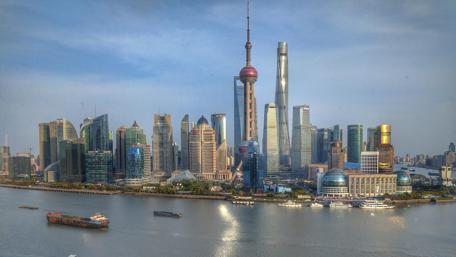 Vibrant Skyline of Shanghai at Dusk wallpaper