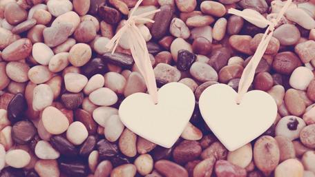 Two Hearts on a Pebble Beach for Love Lovers wallpaper