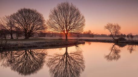 Serene Frosty Reflection at Sunrise wallpaper
