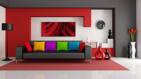 Vibrant Living Room with Colorful Accents wallpaper