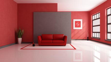 Vibrant Red Living Space Design wallpaper